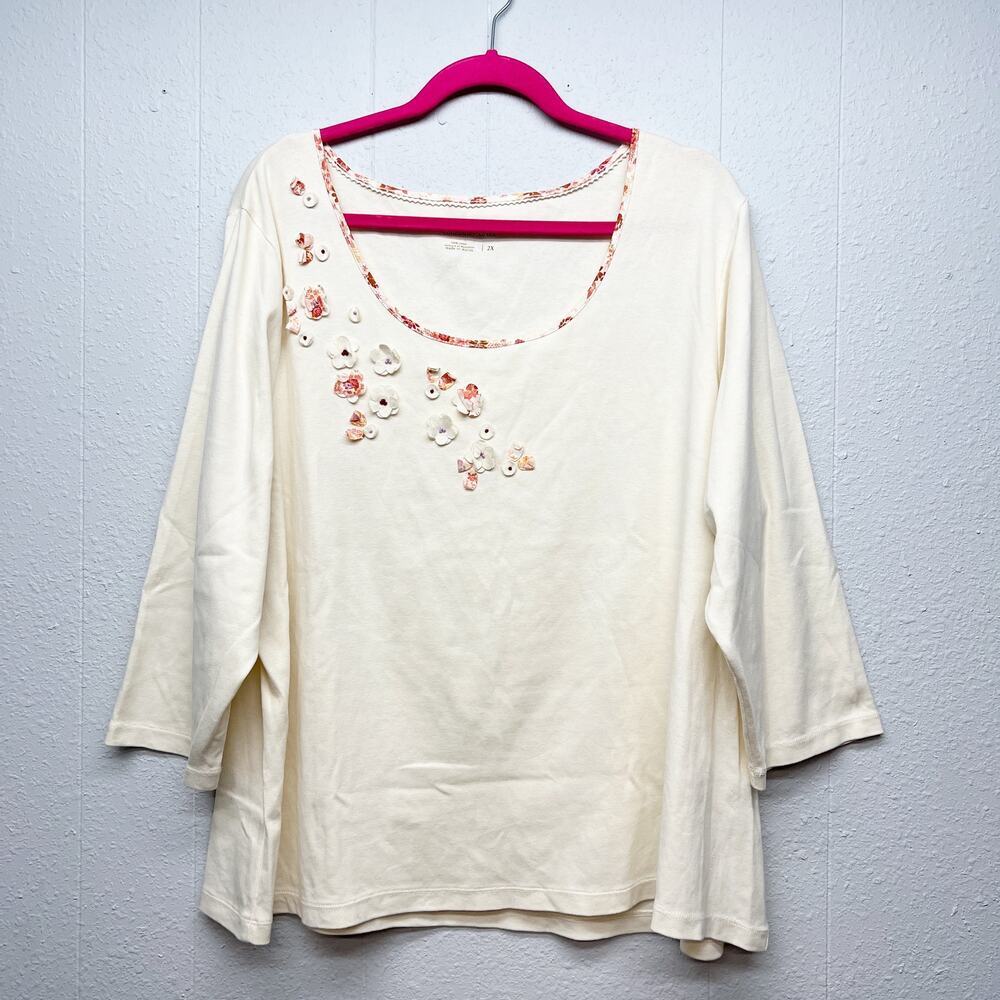 Coldwater Creek 3D Floral Top Womens 2X Fairy Boho Festival Hippie Sustainable